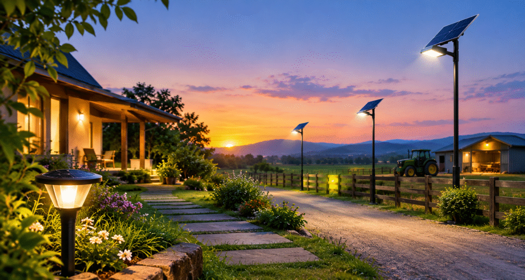 Solar lighting systems for outdoor and rural properties
