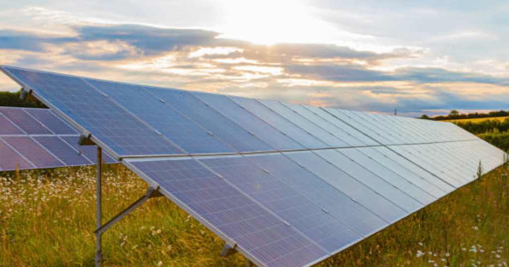 Community solar farm generating clean energy and solar electricity for shared renewable energy access