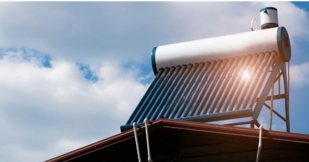 Solar water heater installed on a rooftop showing performance in different climate conditions.