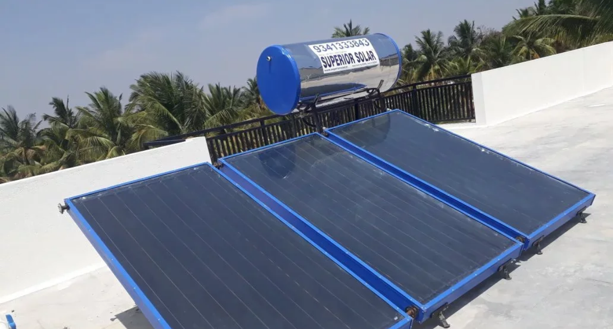 High efficiency solar water heater system installed on rooftop in India